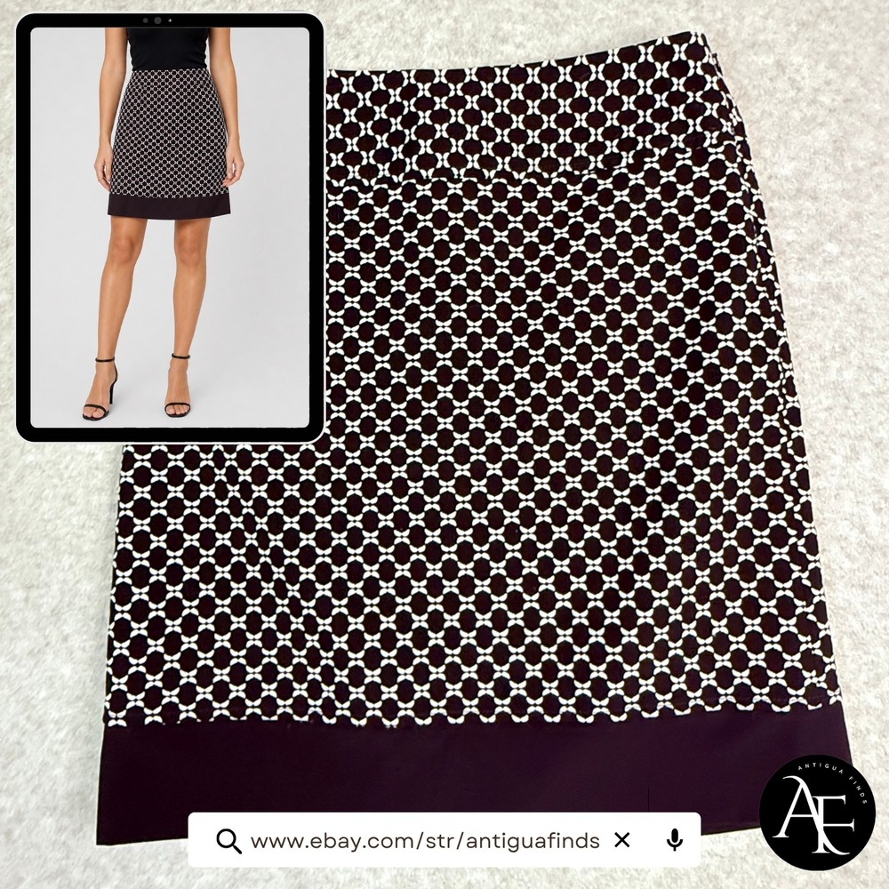 Ann Taylor Brown White‎ Geometric Chain Link Print Pencil Skirt Size 6 Office